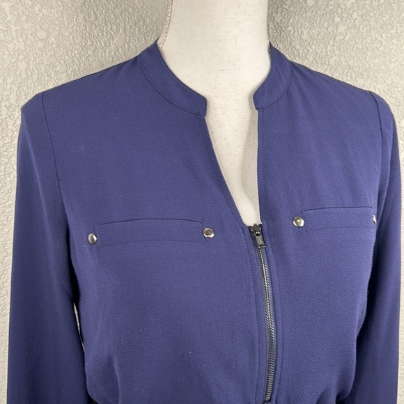 Apt. 9 Navy Blue Long Sleeve V-Neck Drawstring Waist Midi Dress Size XS - Picture 2 of 9